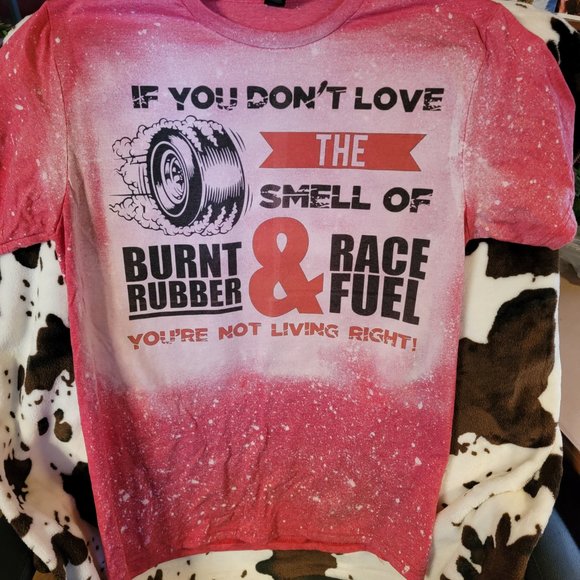 Burnt Rubber And Race Fuel Red Bleached Short Sleeve Graphic T-Shirt - Picture 5 of 7